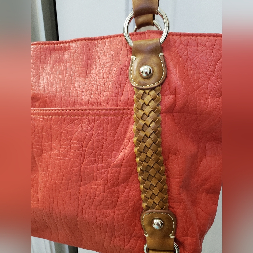 Stylish Orange & Brown Tote Bag Book Bag Work Bag - Picture 6 of 6